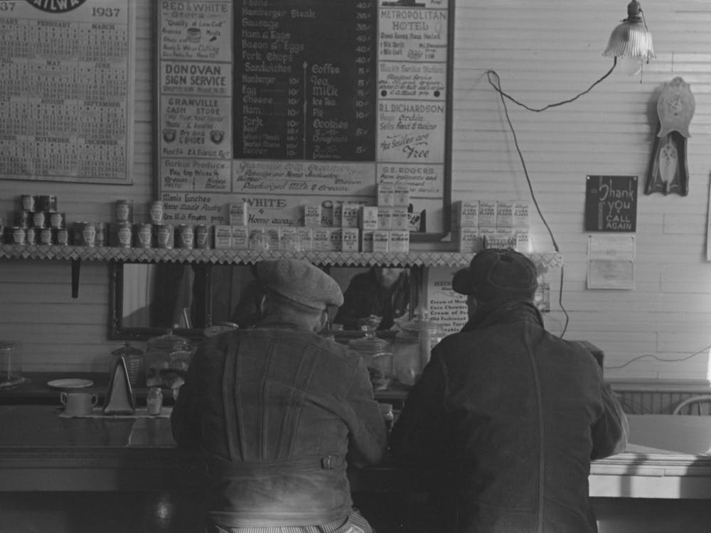 Two Men Eating Breakfast In Cafe, Granville, North Dakota By Russell Lee