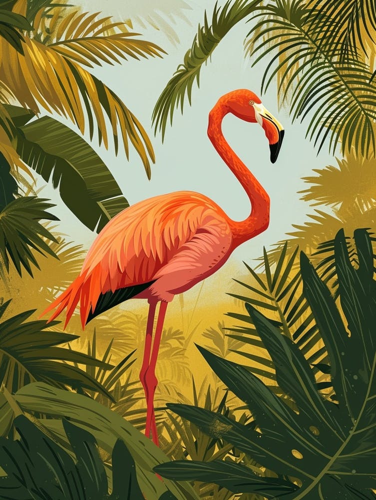Greater Flamingo Rio Lagartos Yucatan Mexico Tropical Illustration 9
