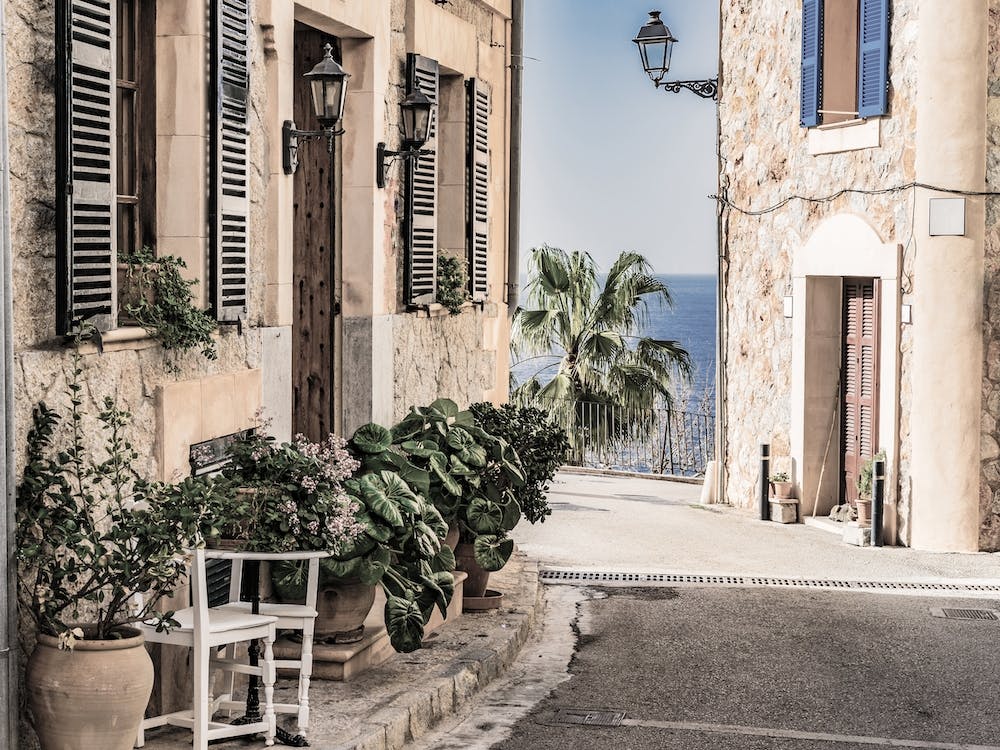 Spain Print, Mediterranean village Banyalbufar on Mallorca, Balearic islands