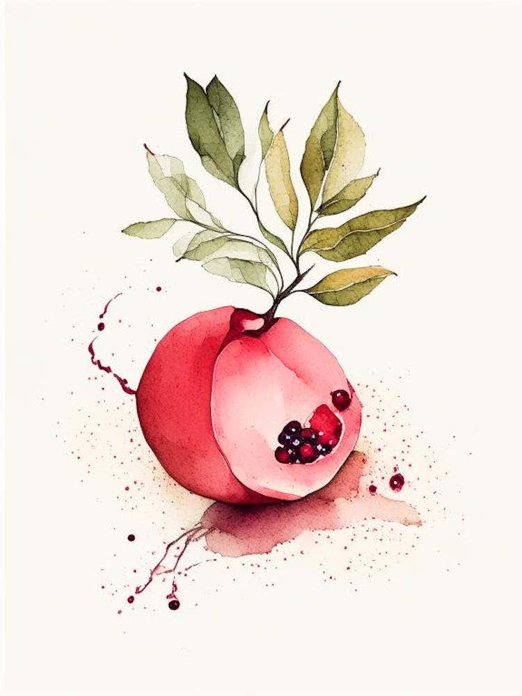 Pomegranate Herb Minimalist Watercolour 2