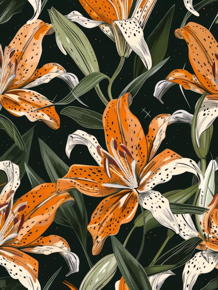 Seamless Pattern With Orange Lilies