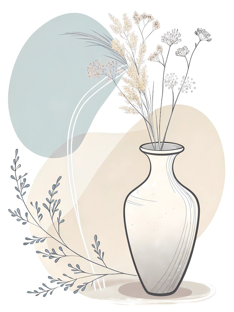 Modern Abstract Vase Botanical Line Art & Shapes