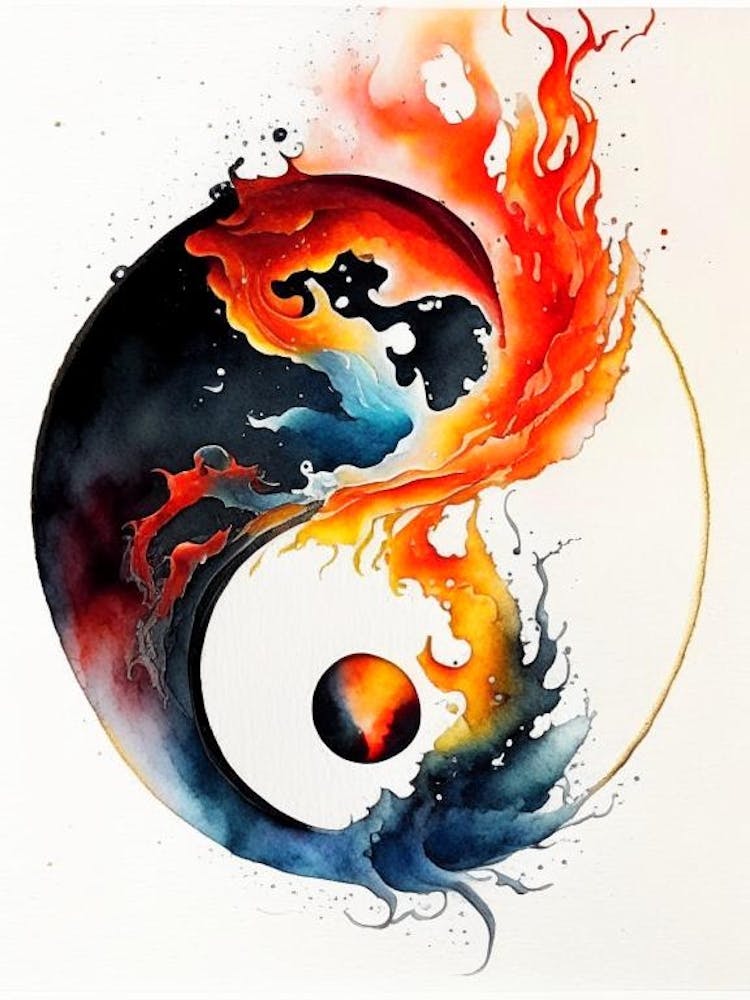 Fire And Water 6 Yin And Yang Japanese Ink