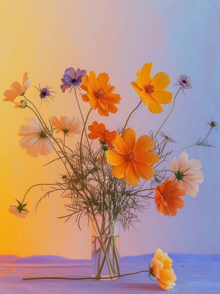 Cosmos Flowers On A Table   Contemporary Illustration 1