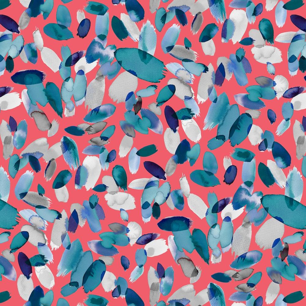 Watercolor Petal Stains Blue Coral Square