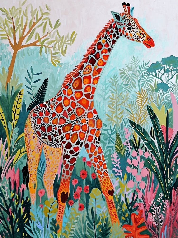 Giraffe im wilden Blattmuster 1