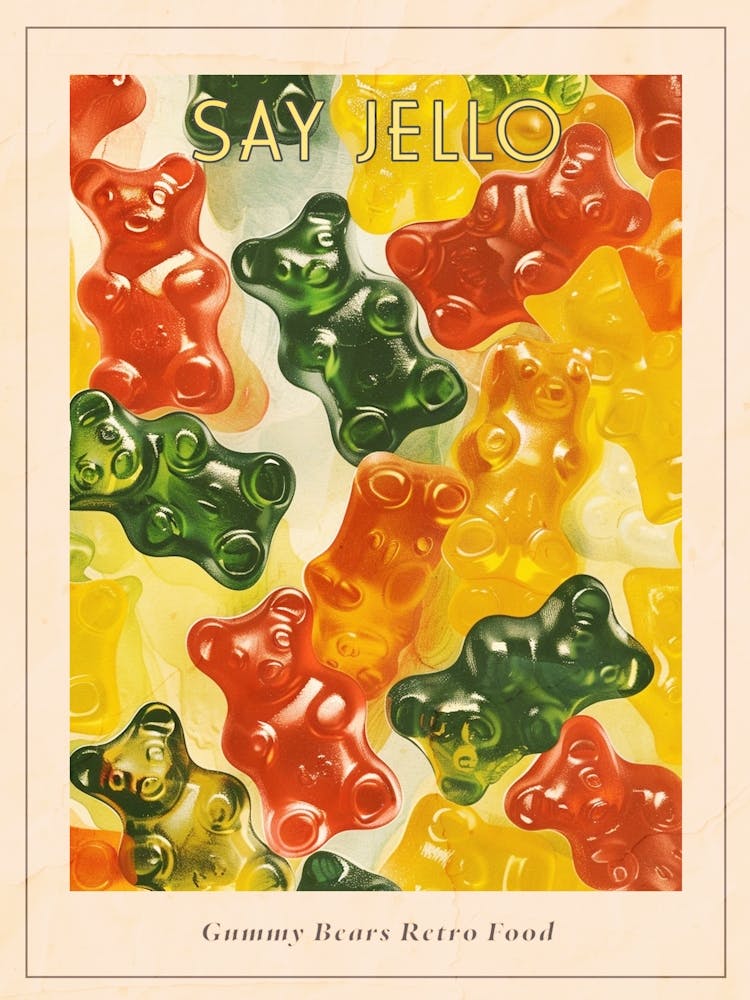 Rainbow Gummy Bears Retro Food Illustration Inspired Poster