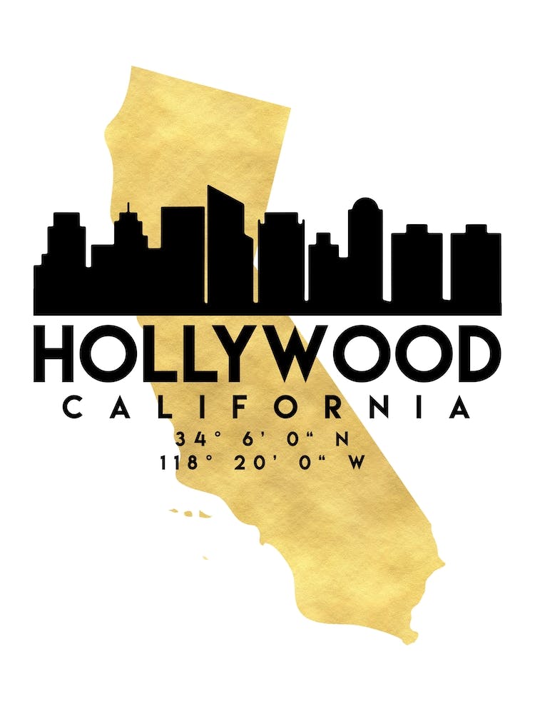 Hollywood California Silhouette City Skyline Map
