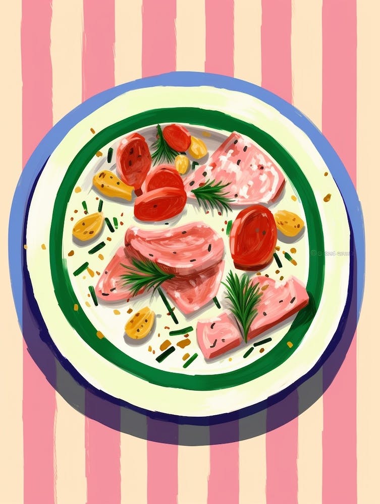 A Plate Of Salami Top View Food Illustration 3