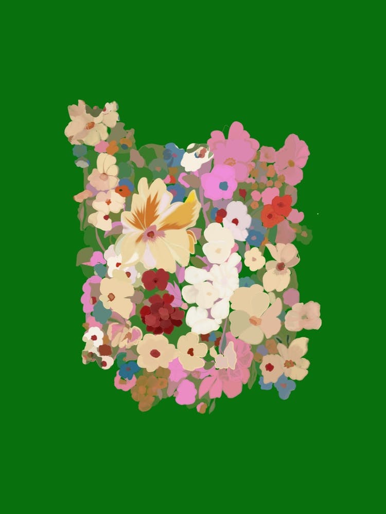 Flowers On A Green Background "Floral Symphony "