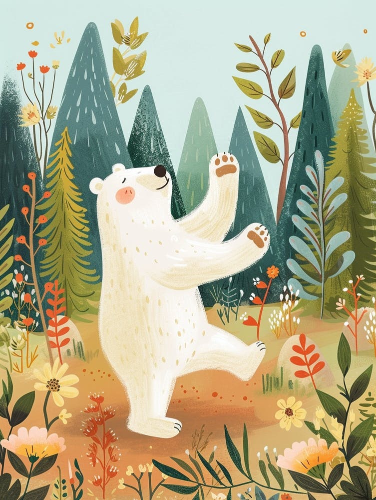 Ours Polaire Dansant Dans Les Bois Illustration de Livre d'Histoires 1