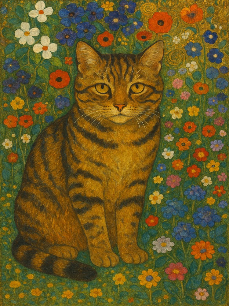 Cat In A Flower Garden