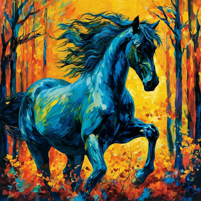 Blue Horse In The Forest