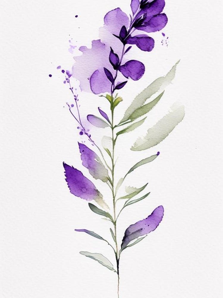 Violet Herb Minimalist Watercolour 1