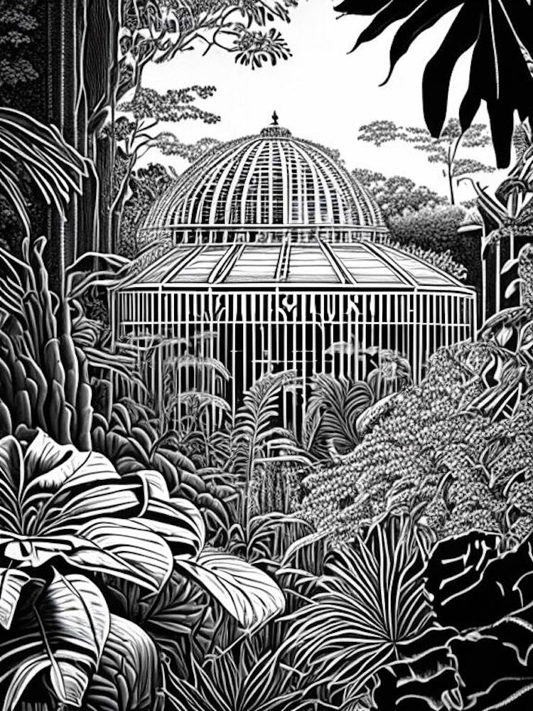 Franklin Park Conservatory And Botanical Gardens, 1, Usa Linocut Black And White Vintage