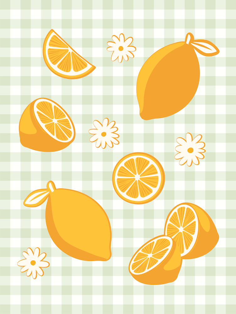 Lemons on Pastel Sage Green Gingham