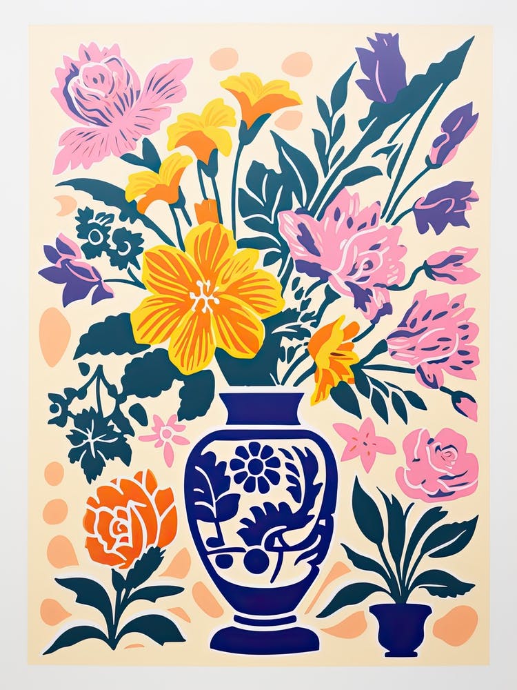 Colourful Bouquet Of Flowers In Risograph Style 6