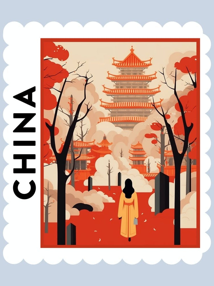 China 2 Travel Stamp Poster