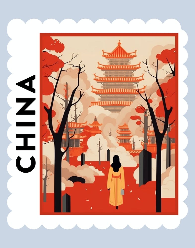China 2 Travel Stamp Poster