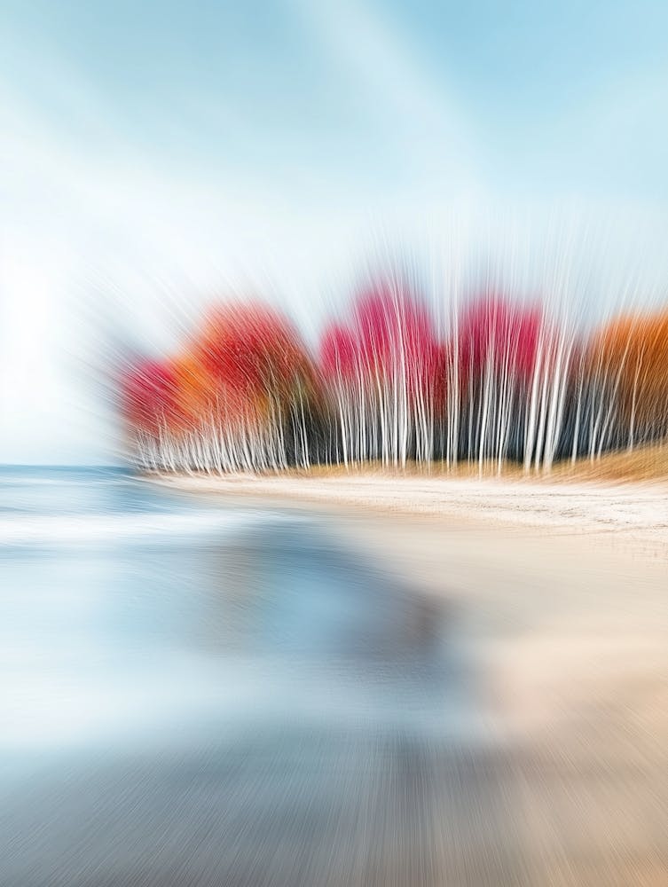 Herbst Birken Wald Malerei, Küste in Dynamik- Bewegung 1