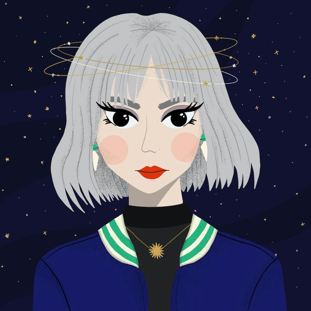 Cosmic Galaxy Girl With White Hair