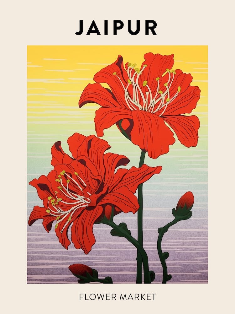 Jaipur India Botanical Flower Market Poster