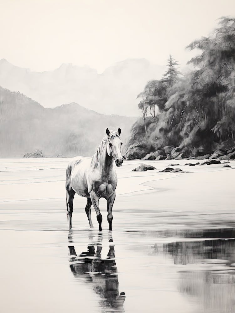 A Horse Oil Painting In Lopes Mendes Beach, Brazil, Portrait 3