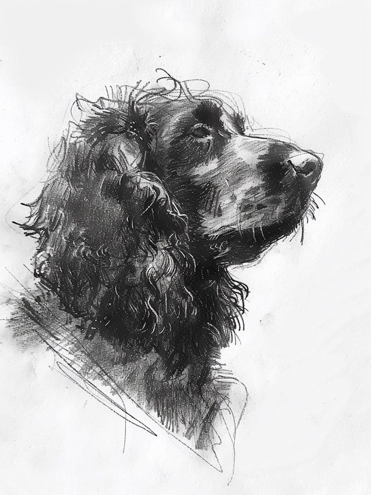 Irish Water Spaniel Dog Charcoal Line 1