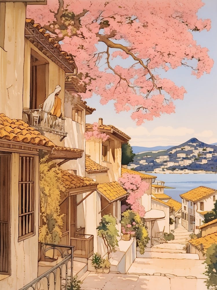 Fethiye Turkey 1 Vintage Pink Travel Illustration
