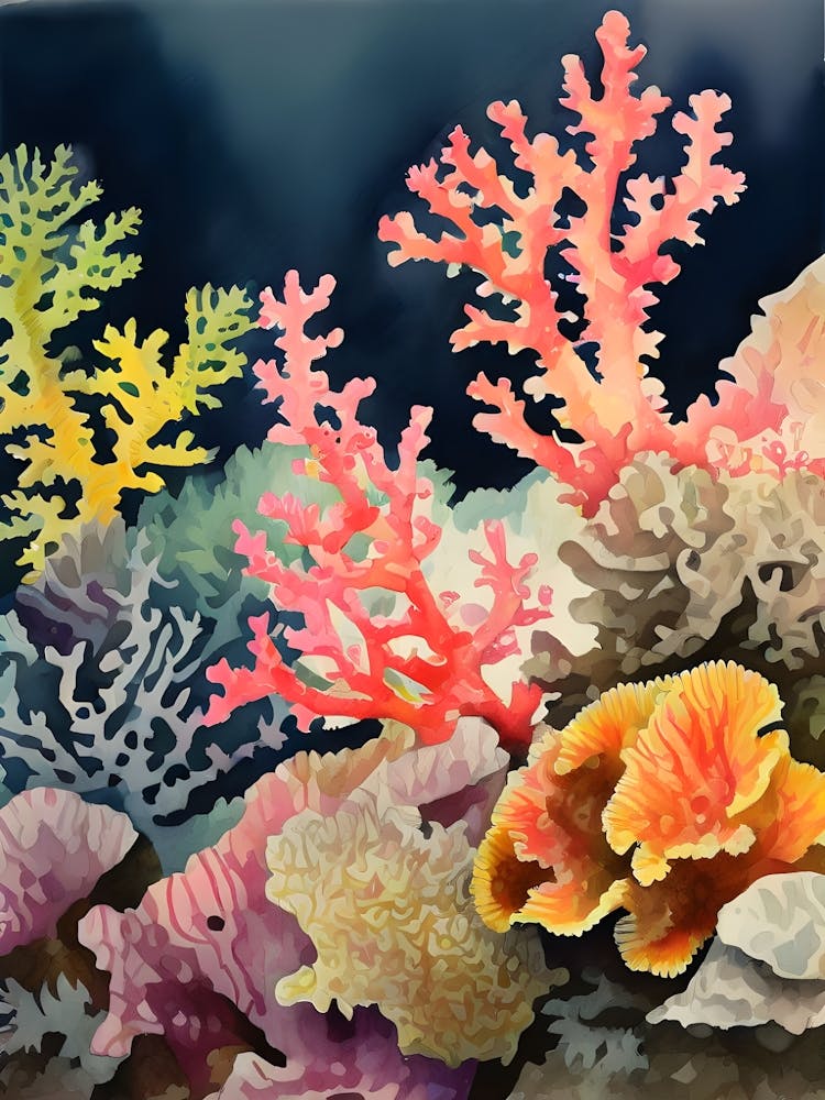 Acropora Nasuta Vintage Graphic Watercolour 1