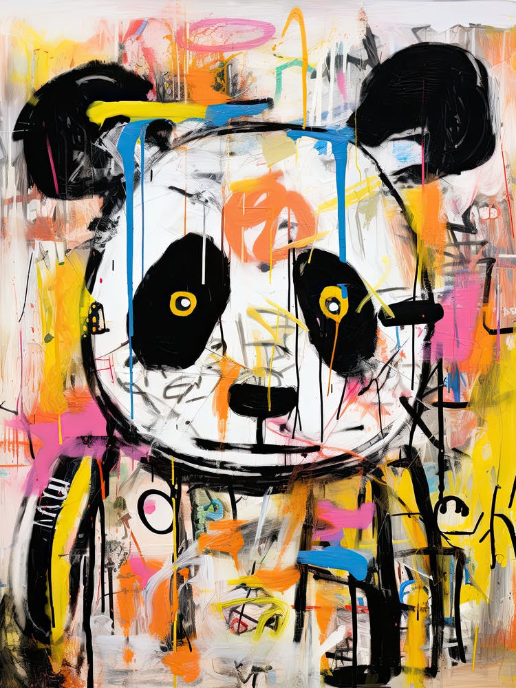Neo-Expressionist Bamboo: Pandas with Basquiat style
