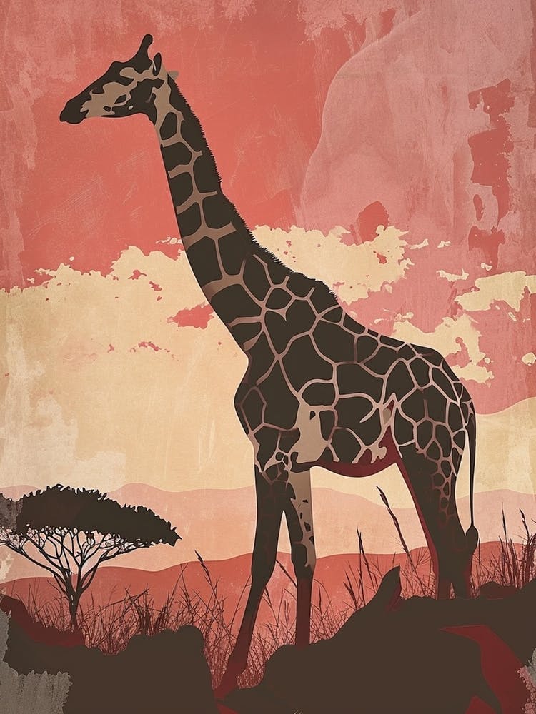 Giraffe In The Sunset Red Tones 1