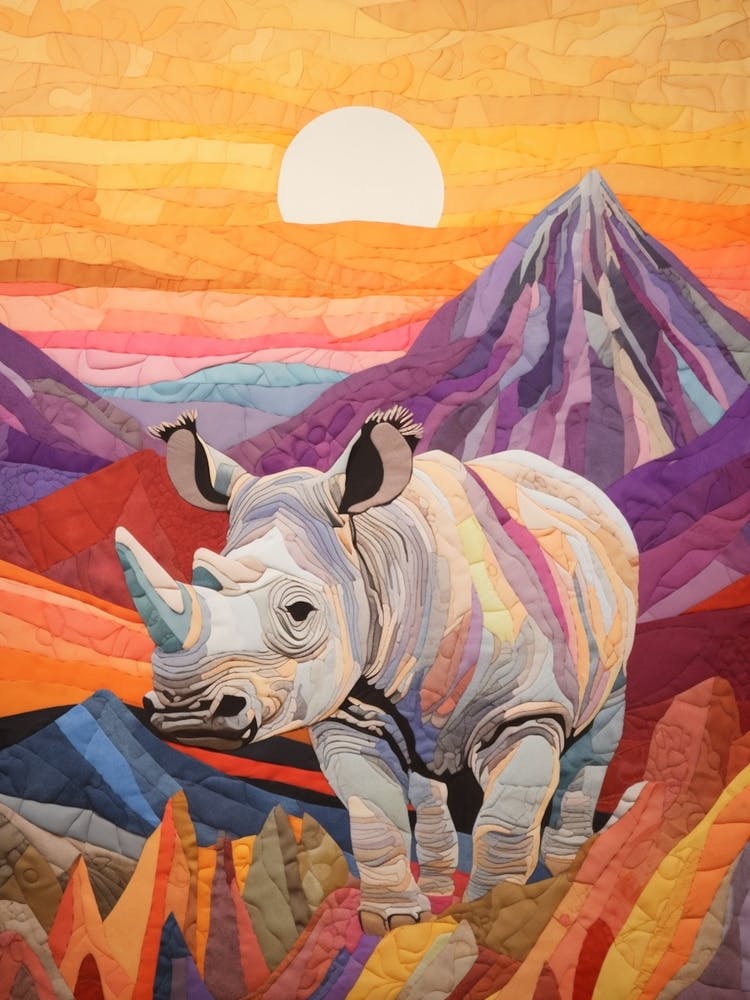Patchwork Rhino In The Sunset 2