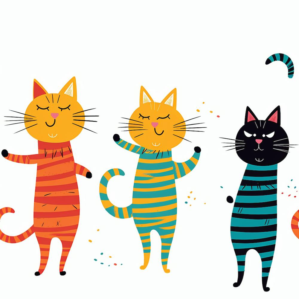 Marion7114 3 Cats Stretching Cartoon Vivid Colors Fabric Print