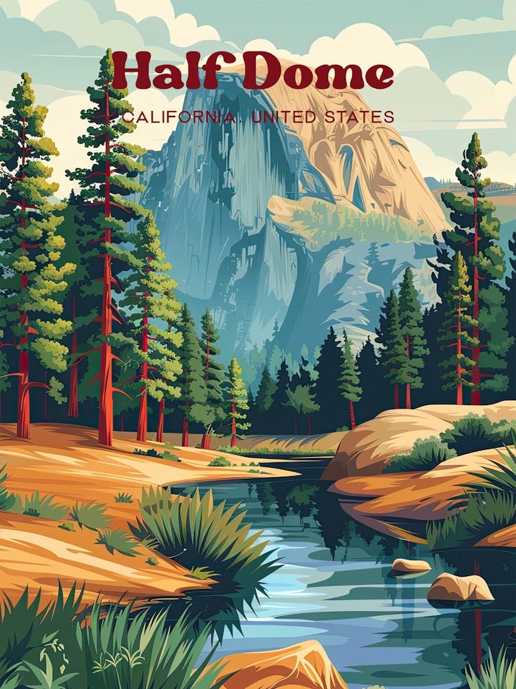 Half Dome Yosemite California National Park Digital Travel Art