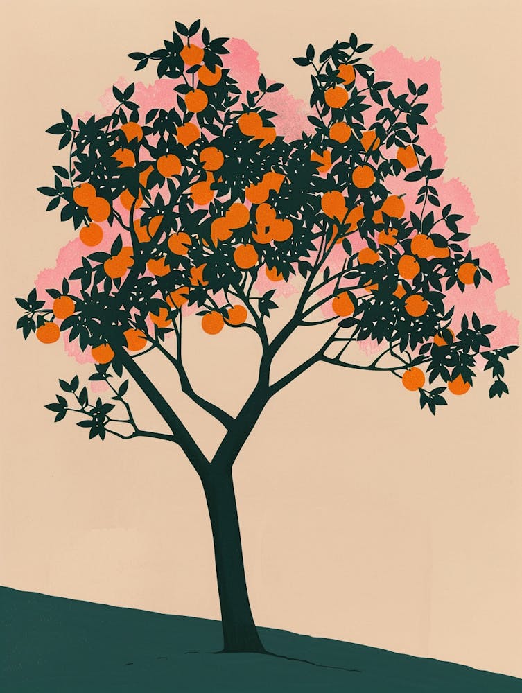 Orange Tree Colourful Illustration 3