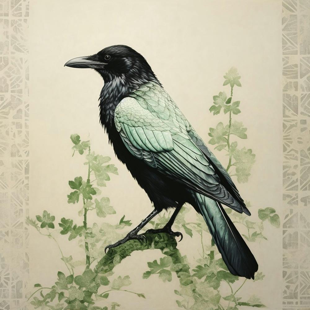 Ohara Koson Inspired Bird Painting Crow 1 Square