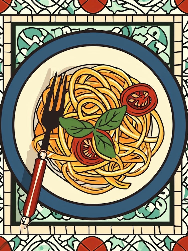 Spaghetti On A Tiled Background 1
