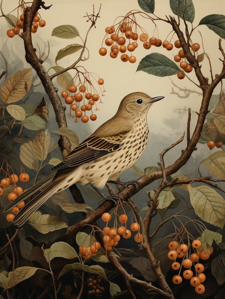 Dark And Moody Botanical Hermit Thrush 1
