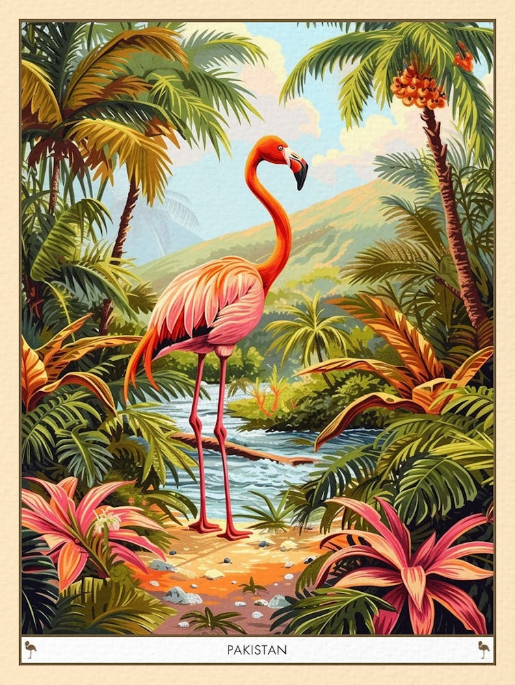 Greater Flamingo Pakistan Tropical Illustration 5 Poster