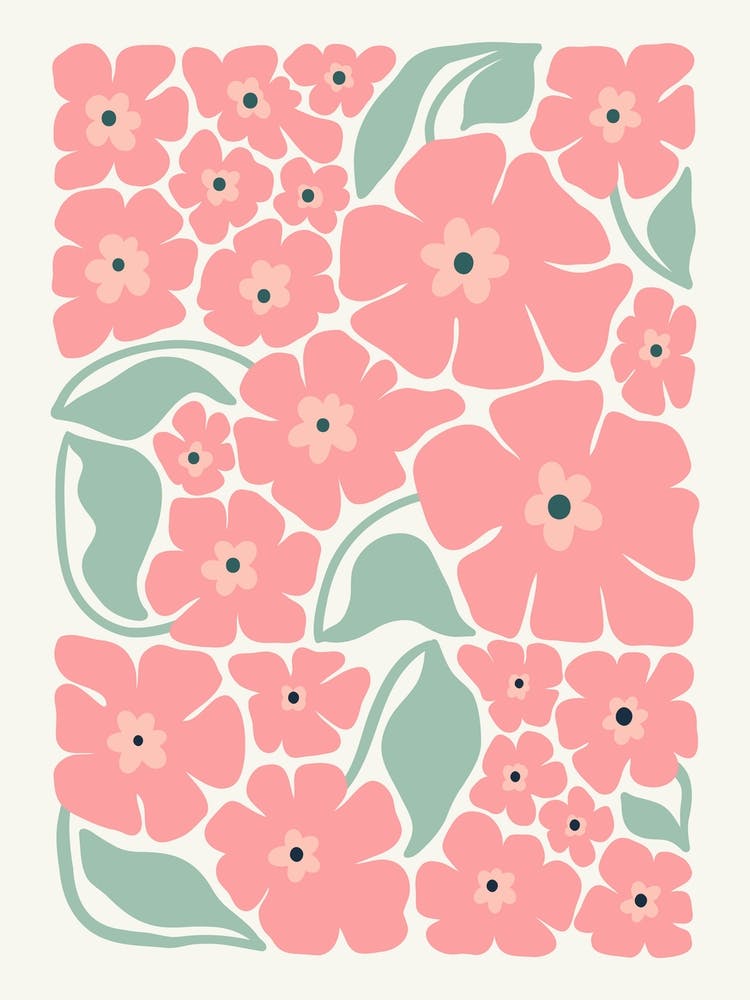Pink Flowers Boho Botanical Matisse Style