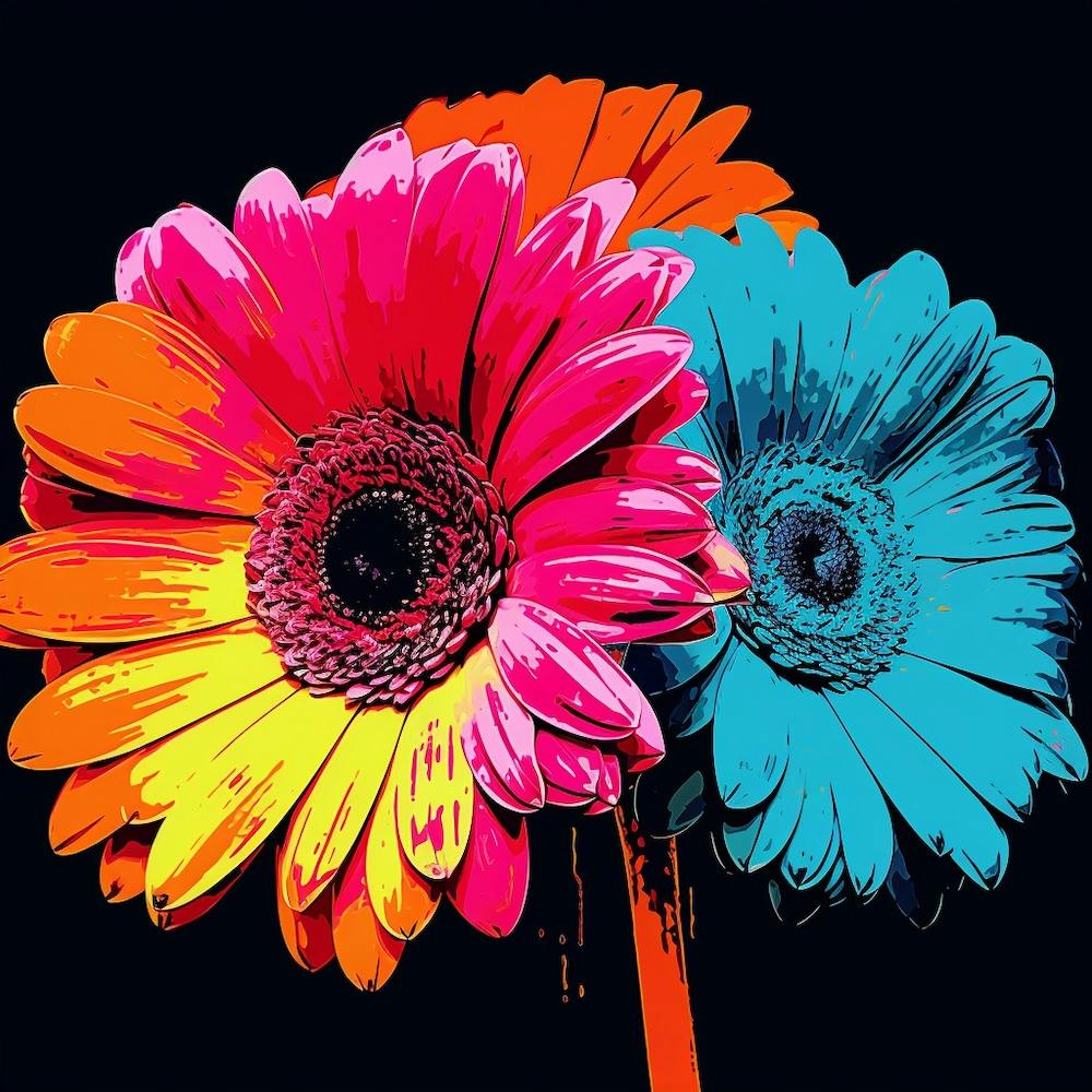 Andy Warhol Style Pop Art Fleurs Gerbera 1 Carré