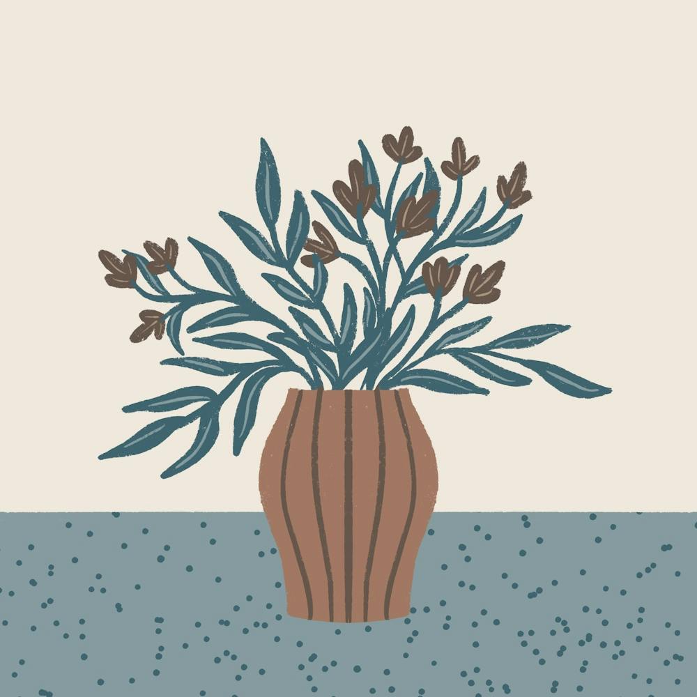 Brown Flowers in a Vase – Minimalist Floral Still Life