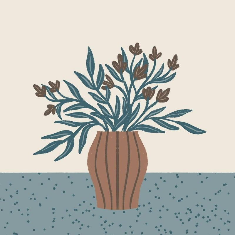 Brown Flowers in a Vase – Minimalist Floral Still Life
