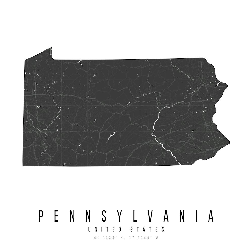 Pennsylvania Mono Black And White Modern Minimal Street Map Square
