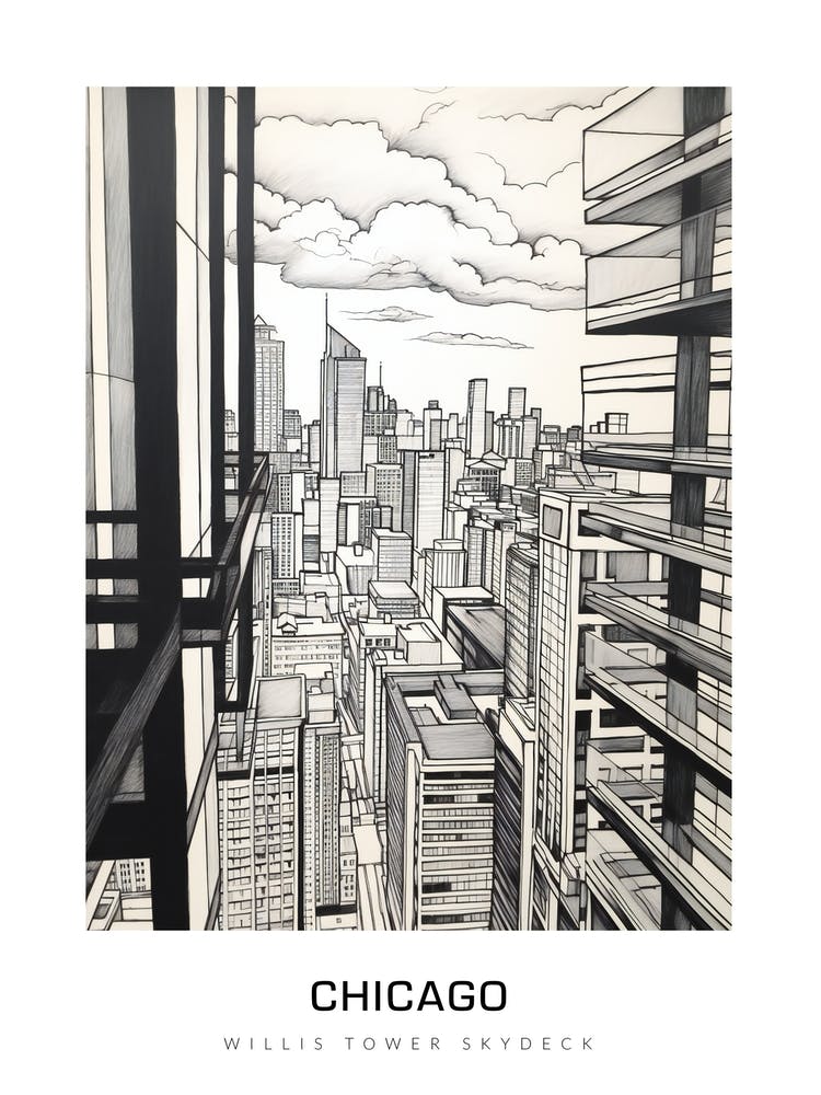 Willis Tower Skydeck, Chicago Schwarz-Weiß-Poster