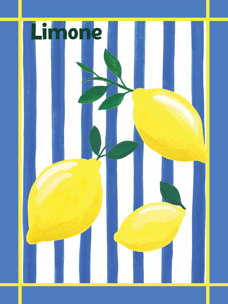 Lemons On Blue Stripes
