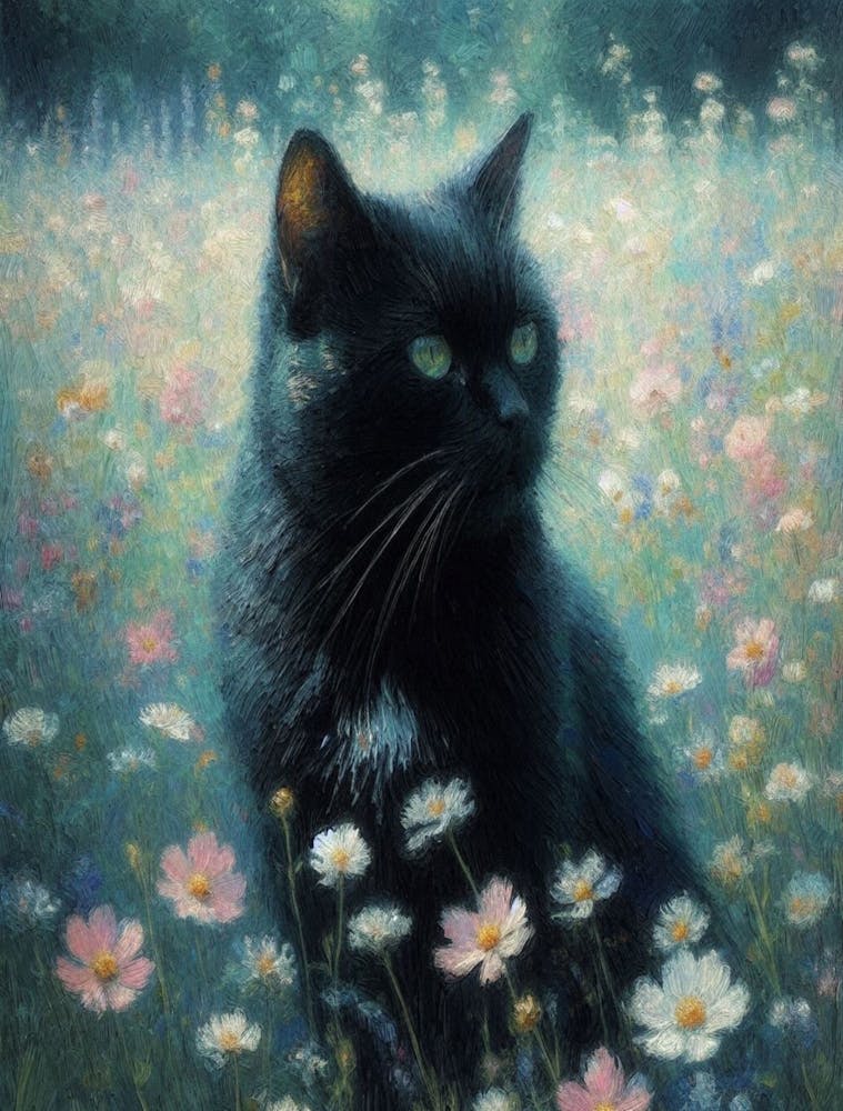monet Black Cat In Daisies