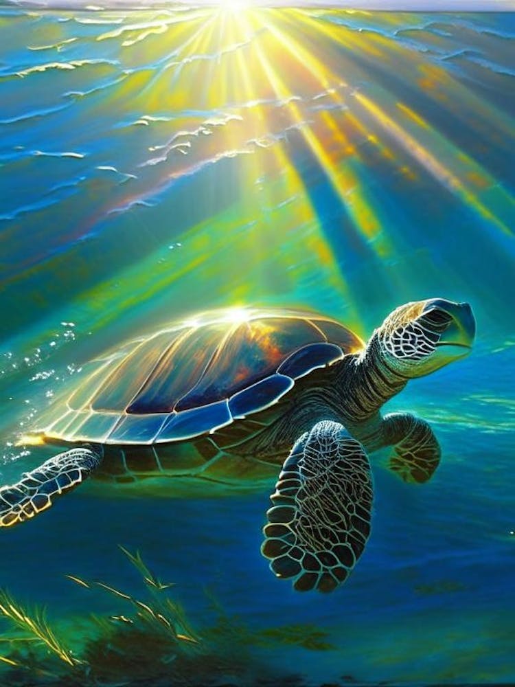 Flatback Sea Turtle (Natator Depressus), Sea Turtle Monet Inspired 1