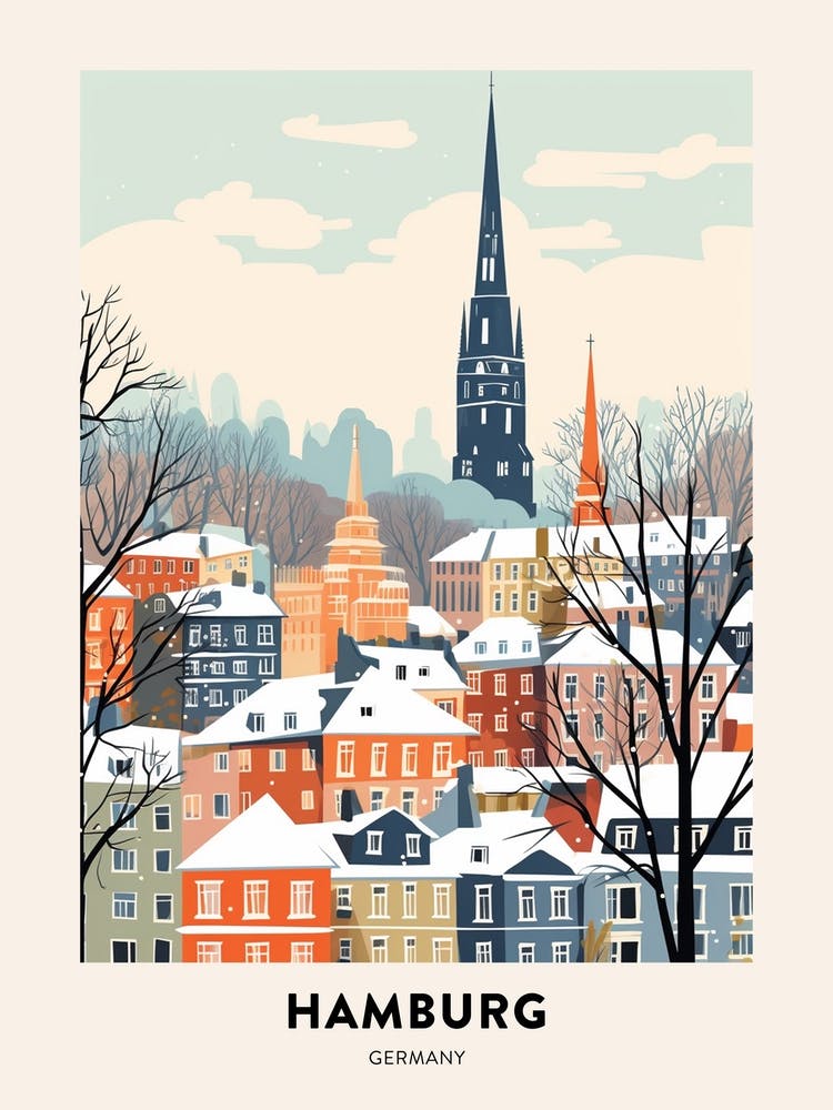 Vintage Winter Travel Poster Hamburg Germany 3